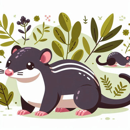 Vector illustration of a cute little rat in the forest. Cute cartoon animal.のイラスト素材