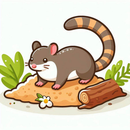 mouse on a log in the garden. Vector illustration of a rodentのイラスト素材