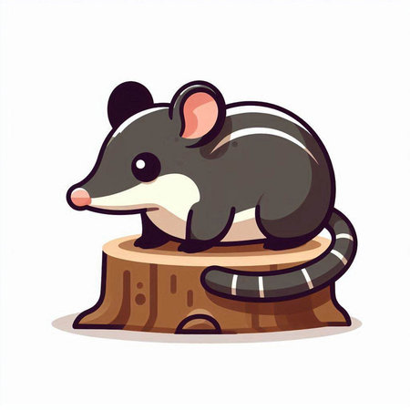 Illustration of a cute little cartoon rat sitting on a stump.のイラスト素材