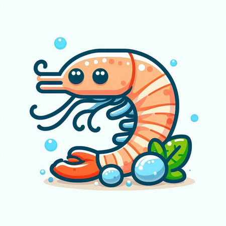 Illustration of cute cartoon shrimp. Vector illustration of a sea animal.のイラスト素材