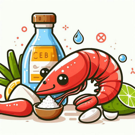 Illustration of a Cute Red Lobster with Ingredients for Cookingのイラスト素材