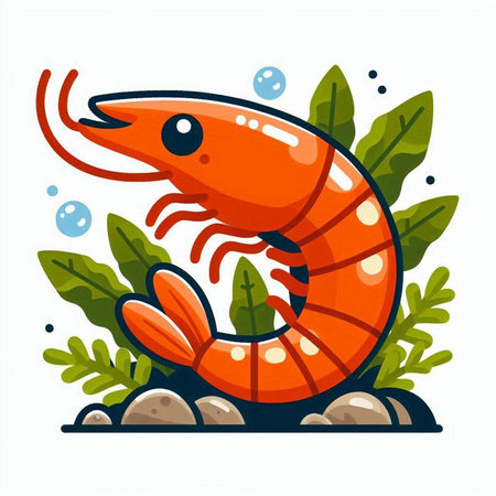 Shrimp. Seafood. Vector illustration in flat cartoon style.のイラスト素材