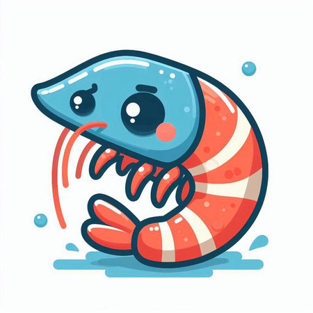 Cartoon funny shrimp. Vector illustration isolated on a white background.のイラスト素材