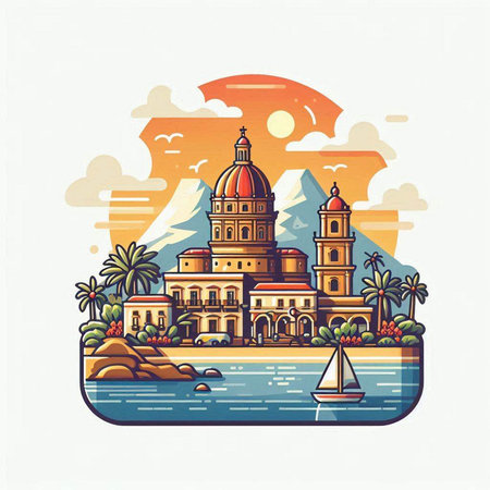 Illustration of Santa Maria della Salute in Sicily, Italyのイラスト素材