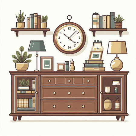 Furniture and home decor set. Vector illustration in flat styleのイラスト素材