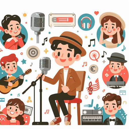 Illustration of a music band in a flat style. Vector illustrationのイラスト素材