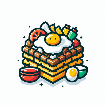 Korean food, waffle with fried egg and sauce, vector illustrationのイラスト素材