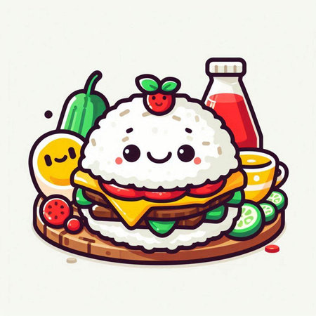 Cute kawaii sushi vector illustration. Kawaii japanese food.のイラスト素材