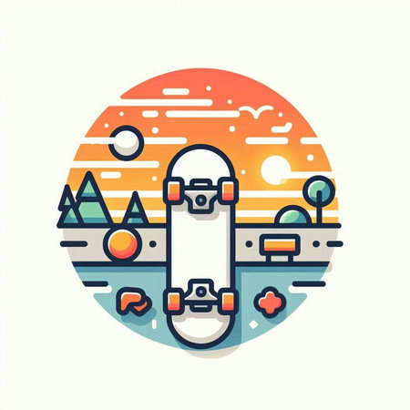 Skateboard flat icon. Modern thin line style vector illustration.のイラスト素材