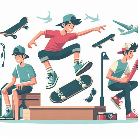 Skateboarders. Skateboarding and extreme sport. Vector illustrationのイラスト素材