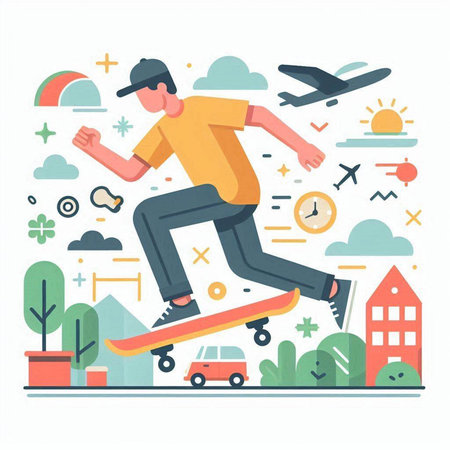 Skateboarder in action. Skateboarding. Vector illustration.のイラスト素材