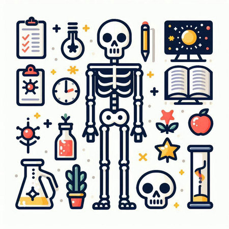 Skeleton and science icons set. Vector illustration in thin line style.のイラスト素材