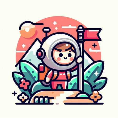 Astronaut in outer space. Vector illustration in flat linear styleのイラスト素材