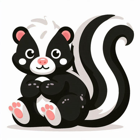 Cute cartoon skunk sitting on the ground. Vector illustration.のイラスト素材