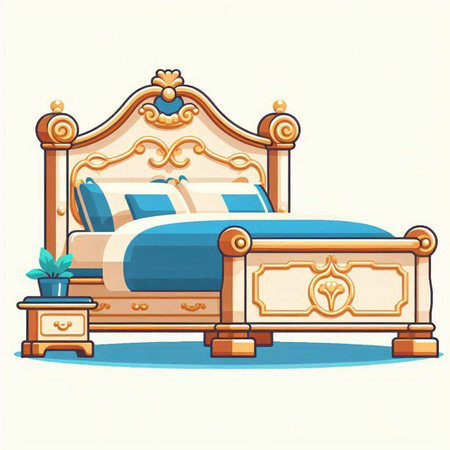 Vector illustration of a classic double bed with two pillows and a pillowのイラスト素材