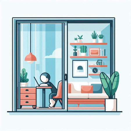 Modern interior design of living room in flat style. Vector illustration.のイラスト素材