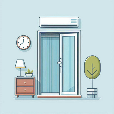 Vector illustration of a room with an open door and a cupboardのイラスト素材