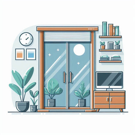 Modern interior of living room. Flat design style. Vector illustration.のイラスト素材
