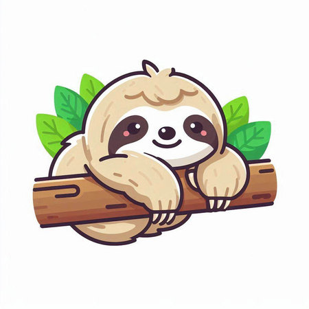 Cute cartoon sloth character sitting on a branch. Vector illustration.のイラスト素材