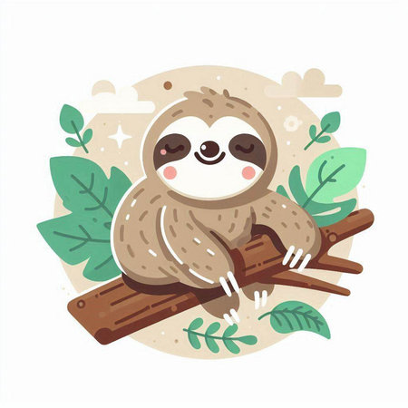Cute cartoon sloth sitting on a branch. Vector illustration.のイラスト素材