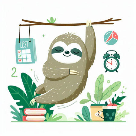 Cute sloth hanging on a tree branch. Vector illustration.のイラスト素材