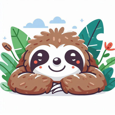 Cute sloth sitting on the grass. Vector illustration in cartoon style.のイラスト素材