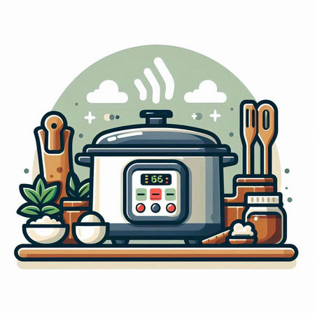 Vector illustration of a multi cooker on a white background. Flat style.のイラスト素材