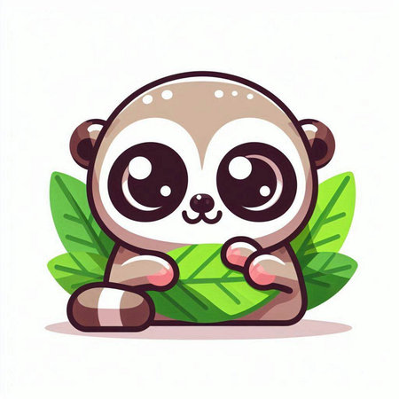 Cute cartoon lemur sitting on the leaf. Vector illustration.のイラスト素材