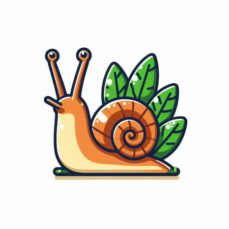 Snail with leaves. Vector illustration isolated on a white background.のイラスト素材
