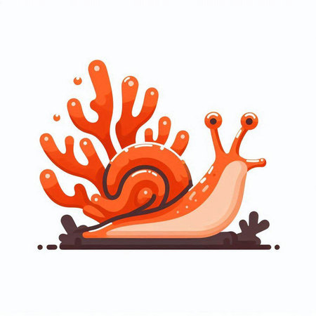 Cute cartoon snail on white background. Vector illustration in a flat style.のイラスト素材