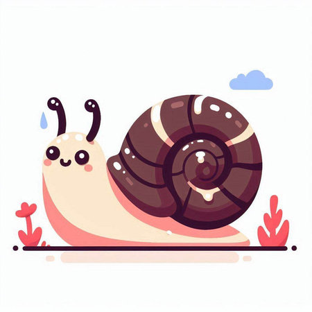 Cute cartoon snail. Vector illustration isolated on a white background.のイラスト素材