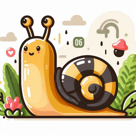 Snail vector illustration. Cute cartoon character. Cartoon style.のイラスト素材