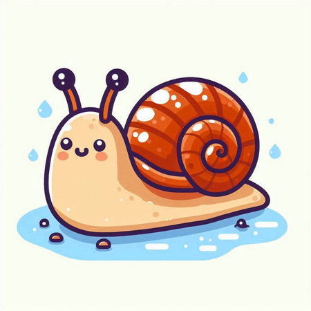 Cute cartoon snail on a white background. Vector illustration in a flat style.のイラスト素材