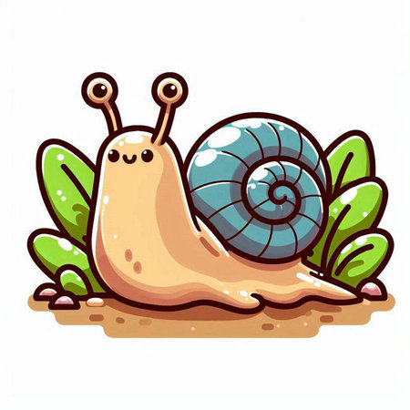 Cartoon snail on the ground. Vector illustration isolated on white background.のイラスト素材