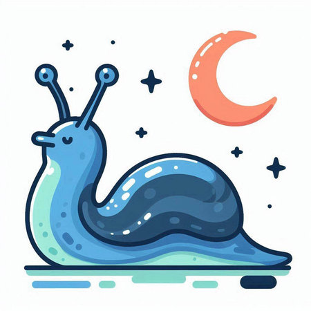 Snail and moon. Vector illustration in doodle style.のイラスト素材