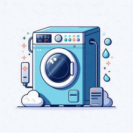 Vector illustration of washing machine with water drops. Laundry concept.のイラスト素材