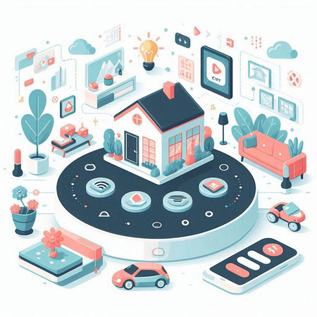 Real estate isometric concept. Vector illustration of house, apartment, car, home, internet of things.のイラスト素材
