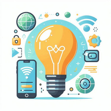 Vector illustration of a lightbulb with different icons on white backgroundのイラスト素材