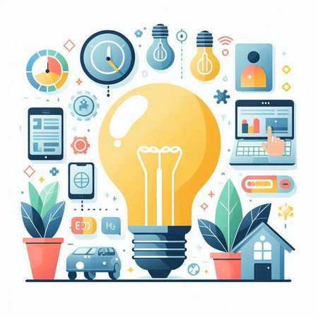 Flat design modern vector illustration concept of creative thinking, innovative solutions, brainstorming, internet of things, smart home.のイラスト素材