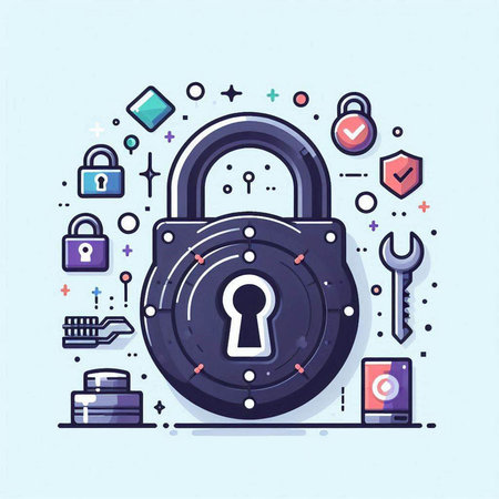 Vector illustration in trendy linear style on the topic of data security.のイラスト素材
