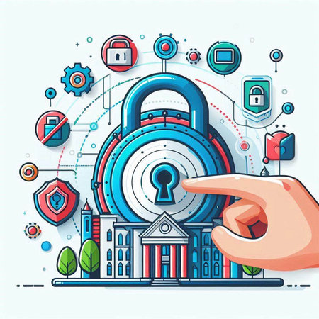 Cyber security concept with human hand and padlock. Vector illustrationのイラスト素材