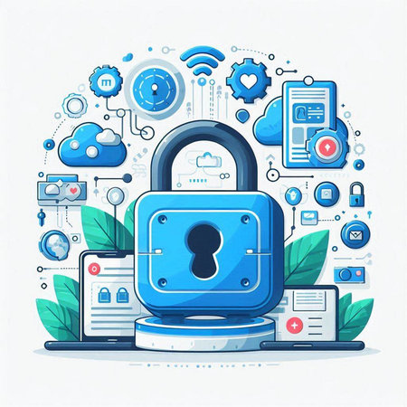 Cyber security concept with padlock and icons on white background vector illustrationのイラスト素材