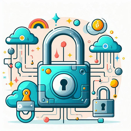 Cyber security concept. Padlock and cloud computing. Vector illustrationのイラスト素材