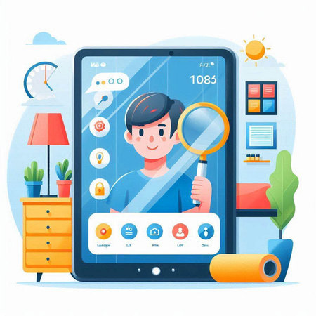 Smartphone with search engine optimization app. Vector illustration in flat styleのイラスト素材