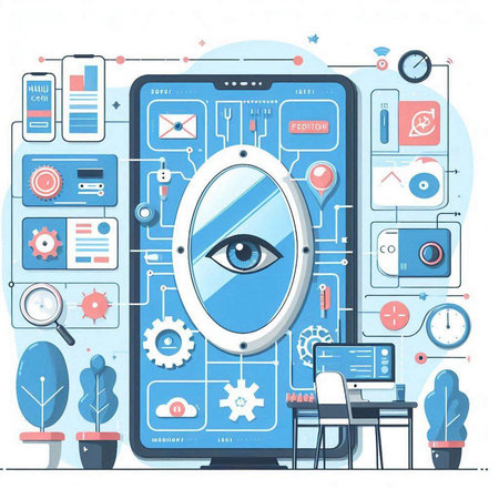 Smartphone screen with eye. Modern flat design style vector illustration.のイラスト素材