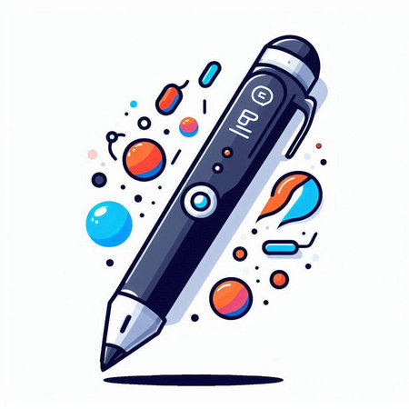 Pencil with eraser and colorful bubbles on white background. Vector illustration.のイラスト素材