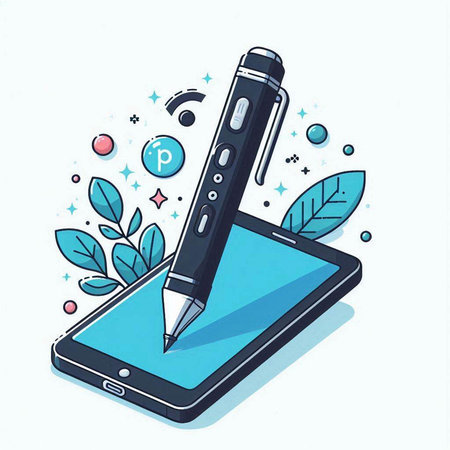 Smartphone with a pen on the screen. Vector illustration in cartoon style.のイラスト素材