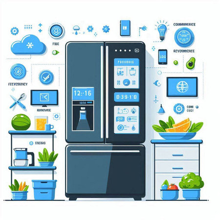 Illustration of modern fridge in flat style. Vector illustration of household appliances.のイラスト素材