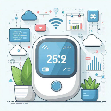 Glucose meter with different icons on white background. Vector illustration.のイラスト素材