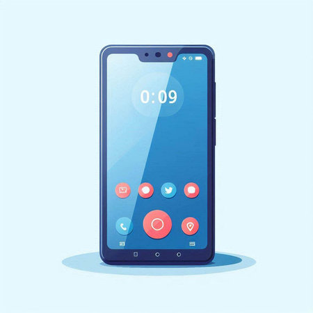 Vector illustration of a modern smartphone with a blue screen and buttons.のイラスト素材